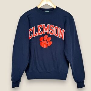 Vintage Clemson Tigers Champion Eco Fleece Sweatshirt Men XS Navy Blue Spell Out